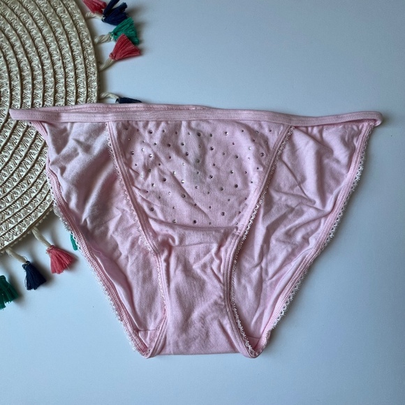 Victoria's Secret Stretch Cotton Scatter Shine String Bikini Panty Pink L NEW - Picture 1 of 3